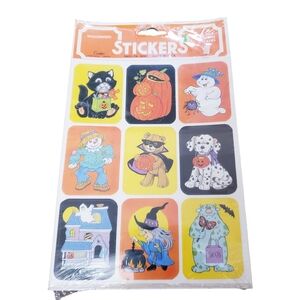 Vintage Sealed Eureka Halloween Pack 36 Stickers Cute Black Cat, Bear, Scarecrow